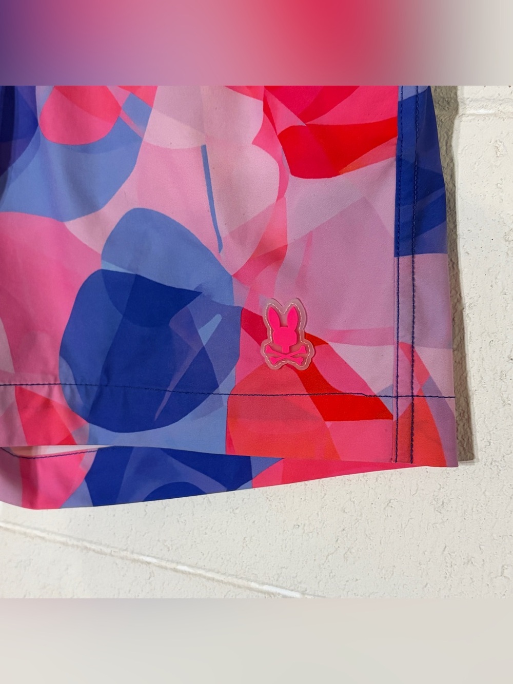 Psycho Bunny XS Men's Geometric Swim Shorts Pink Blue Red Drawstring Back Pocket - Picture 2 of 8